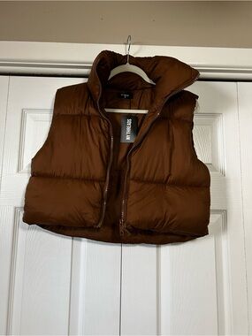 NY Threads Brown Cropped Puffer Vest Size M NWT